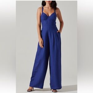 ASTR the Label Caspar Wide Leg Jumpsuit in Denim Blue